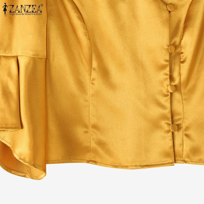 ZANZEA Women Casual V-Neck Summer Half Sleeve Satin Blouse