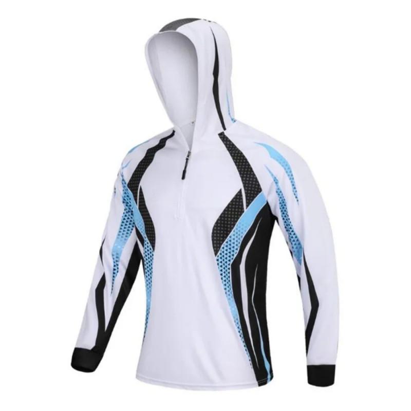 Mens Hooded Zip-Up Fishing Shirt UV Protection Quick Dry Breathable Long Sleeve Outdoor Sun Top