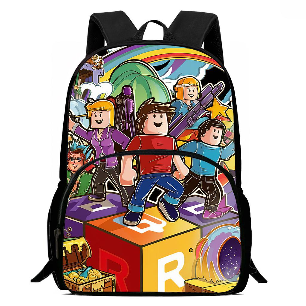 15-Inch Roblox Cartoon Backpack, Large Capacity Back Support Backpack with Front Pocket, Suitable for Unisex Children Aged 5-8