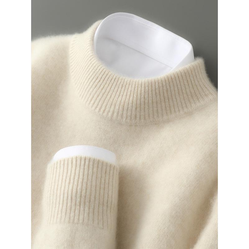 Men's 100% Wool Half-High Neck Sweater - Versatile Natural Fiber Knitwear for Autumn/Winter
