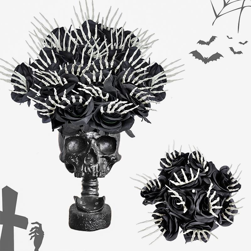 1PC Halloween Decorations Gothic Table Centerpiece Outdoor Decoration Roses with Hand Bones Halloween Multiple Options Available