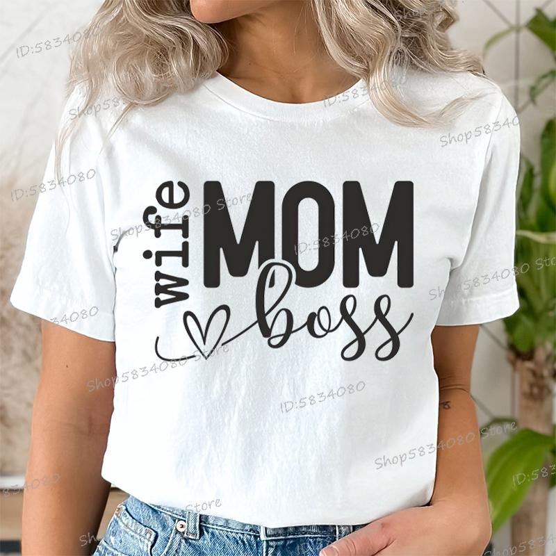 Mom Wife Boss Graphic T Shirts Women Blessed Mama Short Sleeve Tee Mom Life Classic Tops Tees Happy Mothers Day Funny T Shirts