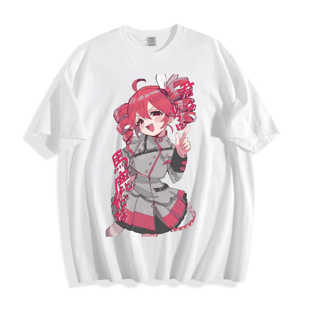 Kasane Teto Military Idol Pose T-Shirt - Red Drill Hair Japanese Text Unisex Tee
