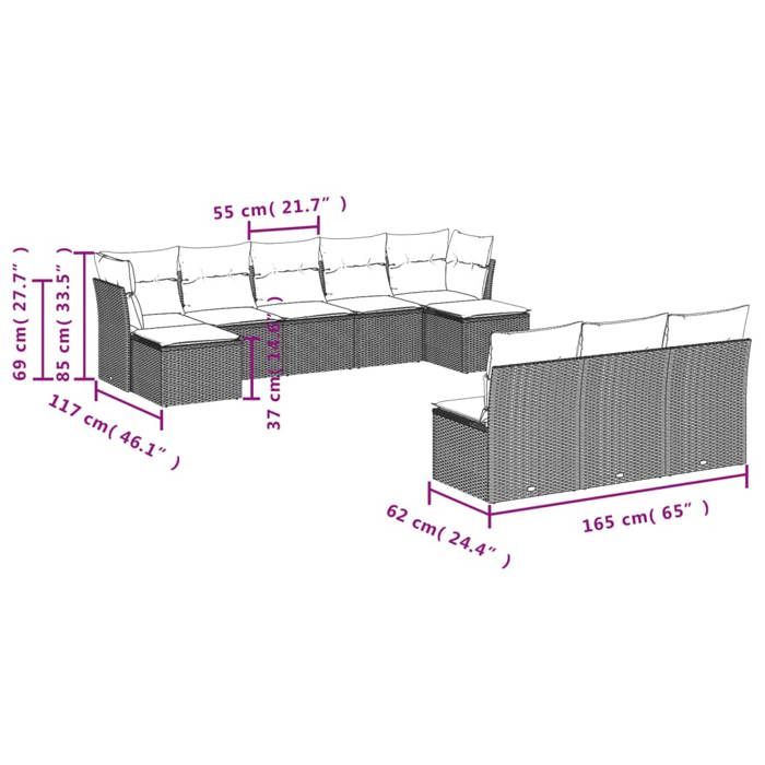 VidaXL Garden Lounge Set 10 Pcs with Cushions Black Wicker 3218285