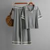 suit new summer dress olo collar short sleeve fashion casual loose high waist knitted two-piece set