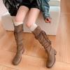 Retro Wasteland Fringed Knight Boots Women's 2025 Autumn New Thick Heel But Knee Boots Slim Pile Boots