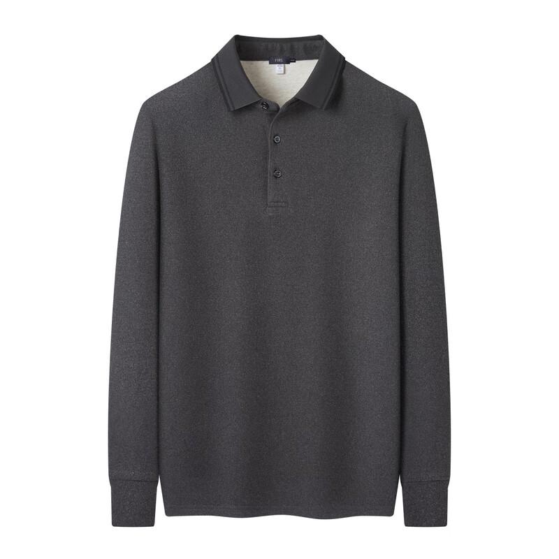 FIRS Men's Thickened Fleece Wool & Silk Blend Long-Sleeve Polo Shirt