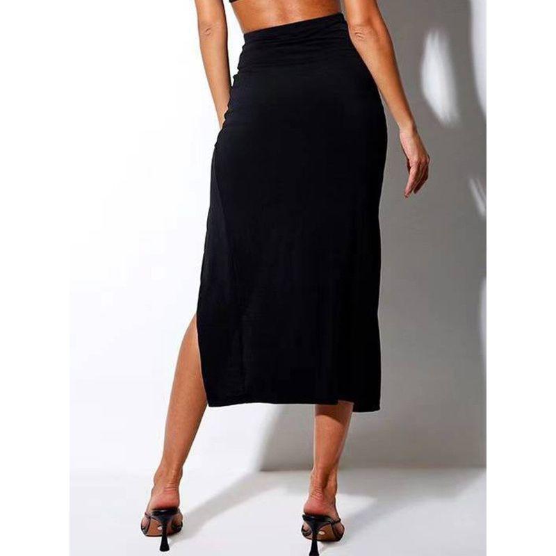 Solid Color Hip Hugging Split Skirt Pure Color High Waist Sheath Split Skirt for Women