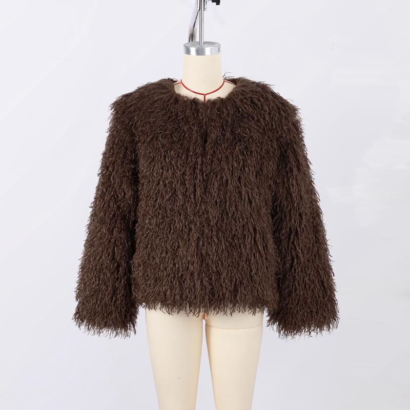 Mantocă ocazională de blană artificială pentru femei, toamnă, iarnă, cu gâtul în formă de O, cu păr lung, cu mâneci întregi, pardesiu gros, pentru femei, îmbrăcăminte exterioară elegantă pentru femeie High Street