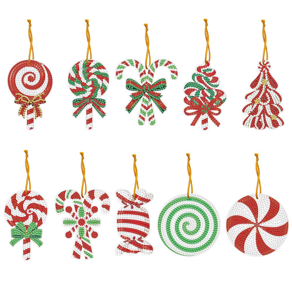 5/8/10PCS Christmas Tree Pendant Diamond Painting Pendant Xmas Tree Decoration Hanging Ornament Keychain Pendants DIY Xmas Gifts