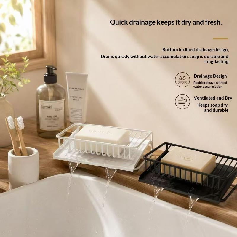 No Drill Shower Soap Rack Drainer Waterproof Wall Mounted Kitchen Sink Organizer for Dishwashing Detergent Rag