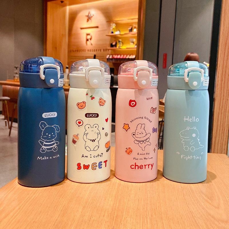 350/500ml 304 Stainless Steel Thermos Portable Children's Straw Cup Children's Student Drop-proof Water Bottle