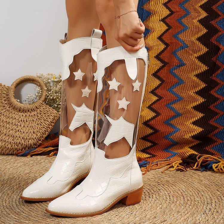 

Autumn and winter new high boots women s large size transparent pentagram low square and European and American fashion women s boots 43