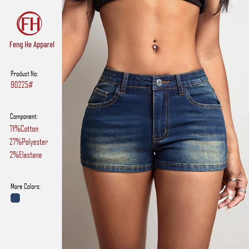 

Retro Spicy Girl Mid-Waist Denim Shorts - Slim European Style Women s Trendy Hot Pants L синій