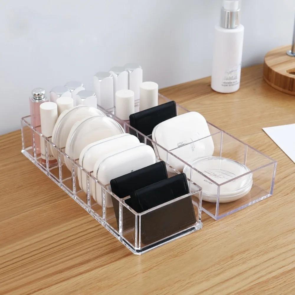 8 Grids Cosmetic Storage Box Transparent Powder Lipstick Display Holder Detachable Data Cable Organizer Home Storage Supplies