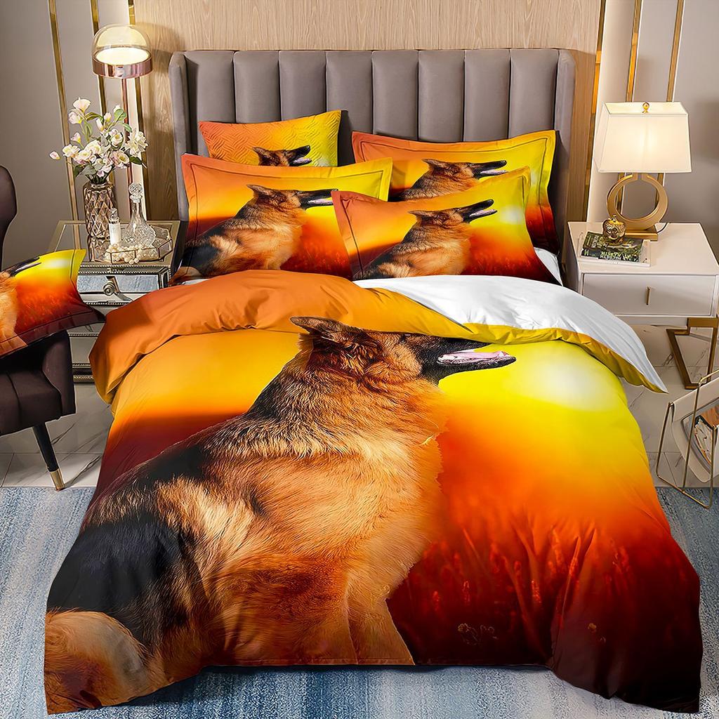 3D-gedruckte Bettwäsche Schäferhund Bettbezug Haustierhund Dreiteilige Heimtextilien