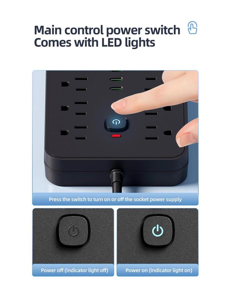 19-in-1 Multifunctional Power Strip with 3 USB Ports and US Plug Adapter for Mexico, Taiwan, Canada