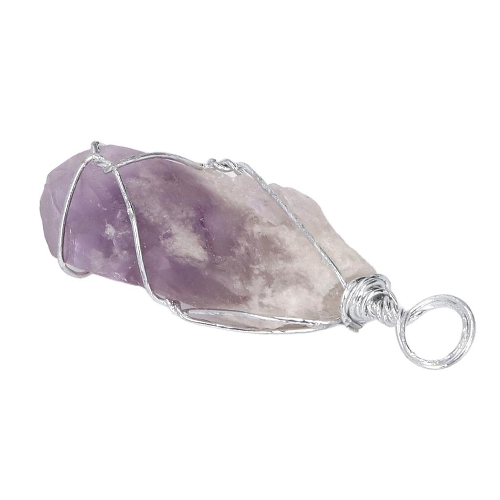 Stone Necklace Pendant Iron Wire Wrapped Nature Point Gemstone Jewelry for