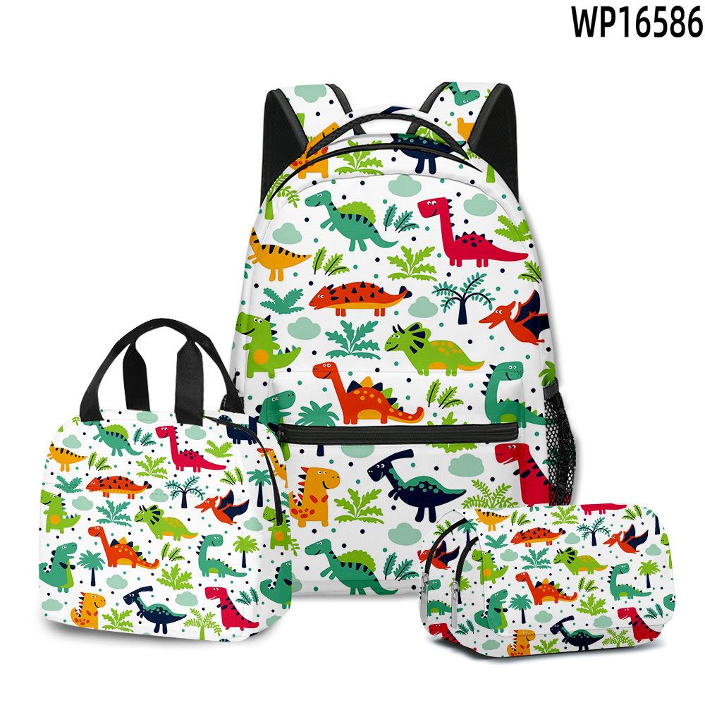 Classic Novelty Peculiar Cool Dinosaur 3D Printed 3pcs/Set Student School Bags Laptop Daypack Backpack Lunch Bag Pencil Case