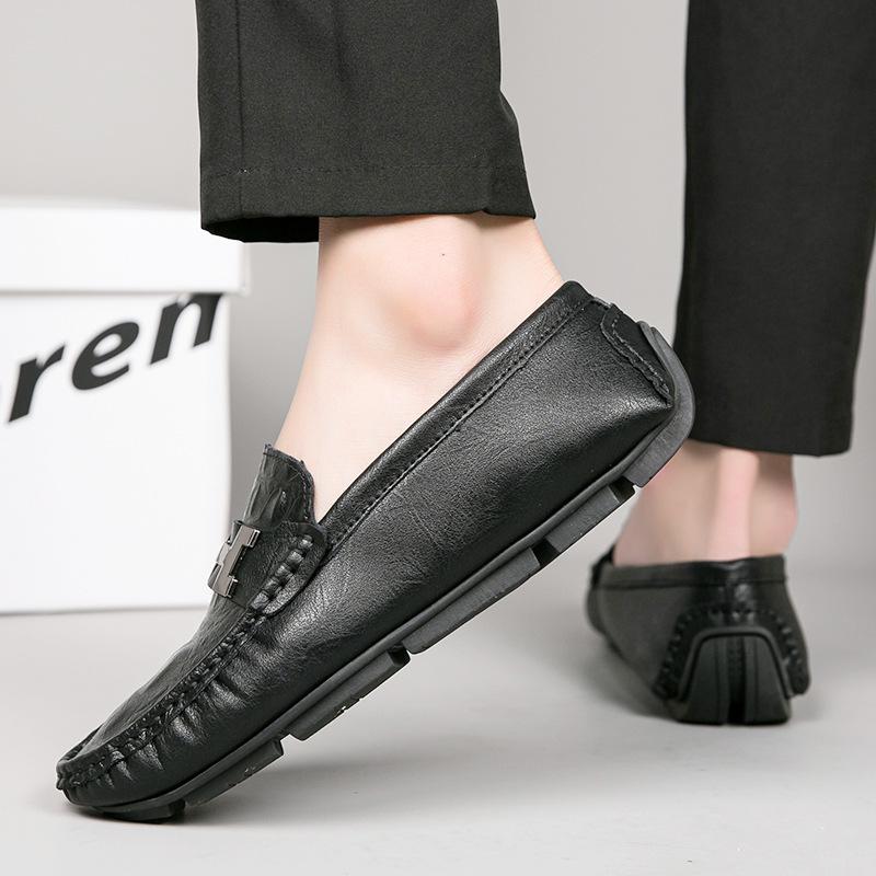 Live Stream Explosion Crocodile Pattern Doudou Shoes Large Size Lazy Driving Shoes British Casual Shoes Genuine Leather Cowhide Men's Shoes