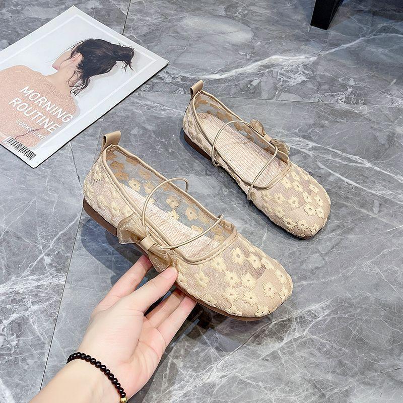 Mesh breathable Doudou shoes women's 2025 summer new one-pedal Mary Jane shoes soft-soled versatile flat-soled single shoes