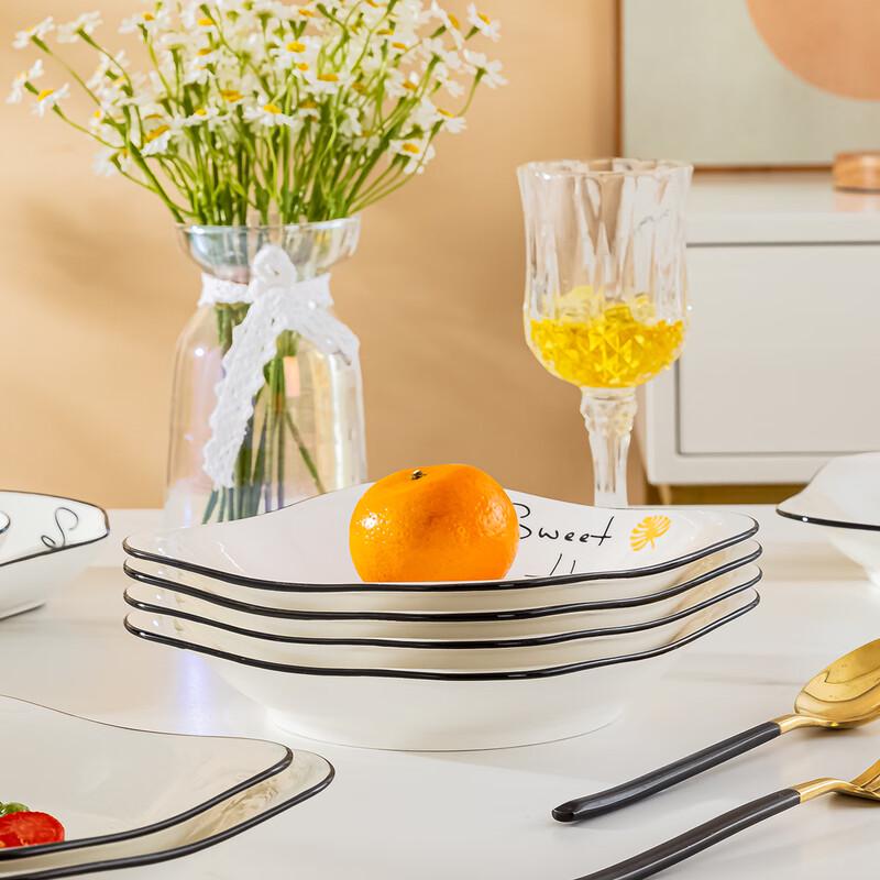 Haoya Ruyi 8.5-inch Jingdezhen Ceramic Deep Square Dinner Plate Set (6-pack)