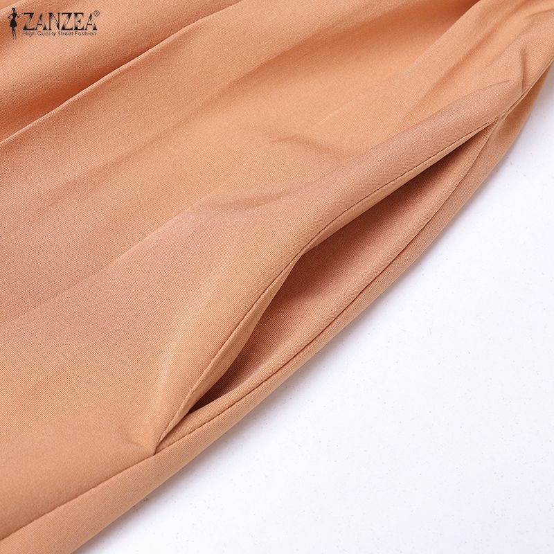 ZANZEA Women Casual Round Neck Solid Color Long Sleeve Loose Dress