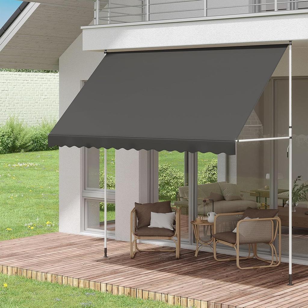 YODOLLA Retractable Manual Awning 3m - UV Resistant, Easy Installation, Stable Aluminum Frame - Dark Gray