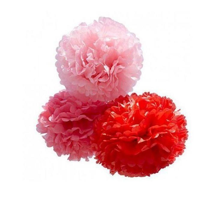 Fleurs en papier à suspendre x 3 - rouge - moyen format