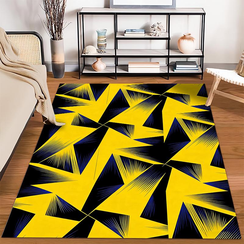 Geometric Yellow, Black, and Blue Abstract Pattern Carpet Design Suitable for Use As an Anti-slip for Living Room Bedroom Sofas