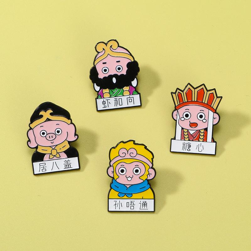 Merchandise Cute Brooch Journey to the West Cartoon Character Monkey King Tang Seng Pigsy Sand Seng Zinc Dripping Oil