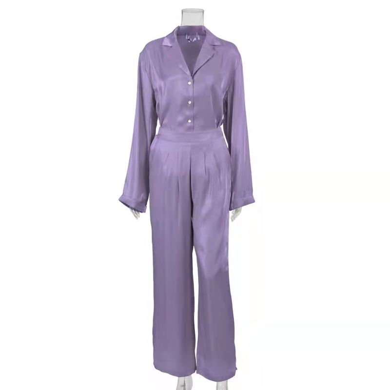 

2022 New Long Sleeve Loose Shirt + Long Pants Casual Suit Purple L