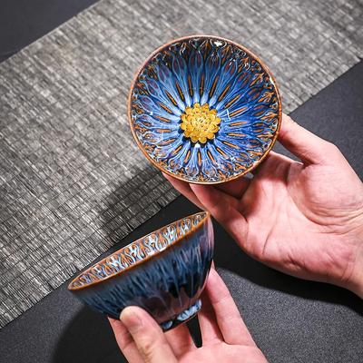 140ML Kiln Ceramic Teacups Hand-inlaid Kung Fu Teacups Portable Travel Personal Meditation Cups Living Room Tea Set Ornaments