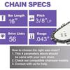 16 Inch Chainsaw Chain 3/8" LP Saw Chains 56 Drive Link Electric Saw Replacement Chainsaw Saw Chain 0.043" Chain gauge