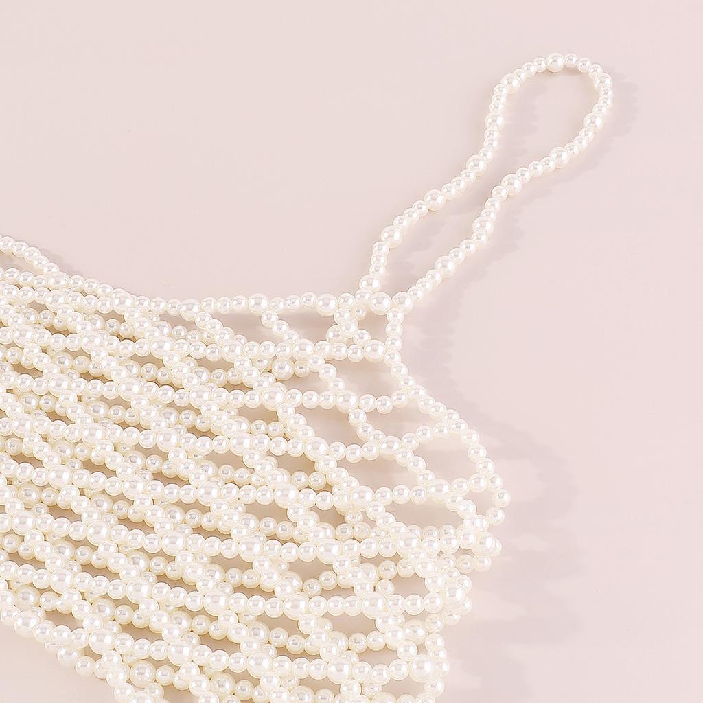 Fashion Hollow Pearl Suspender Chest Ornaments Simple Sexy Hand-woven Vest Body Chain