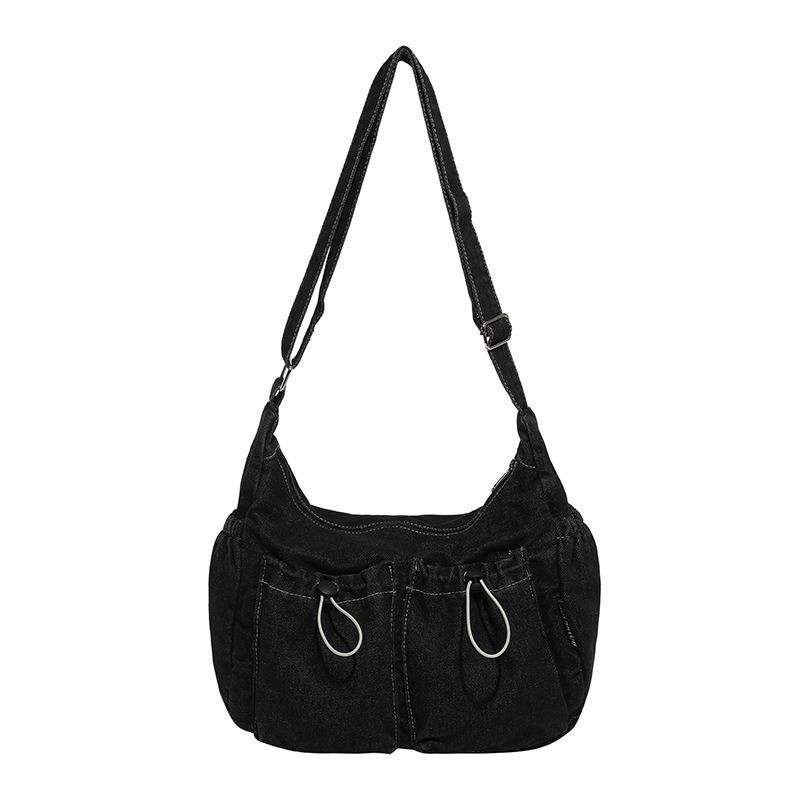 New fashionable and personalized women's large-capacity shoulder bag, washed denim messenger bag, retro women's bag, underarm bag.