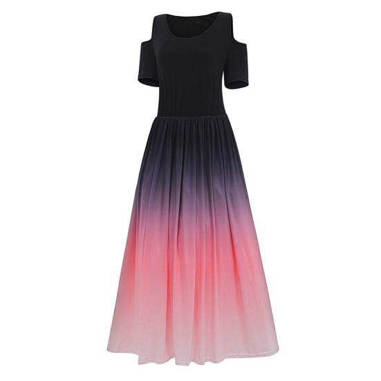 Plus Size Women O Neck Cold Shoulder Gradient Print Waist Tight Long Party Dress
