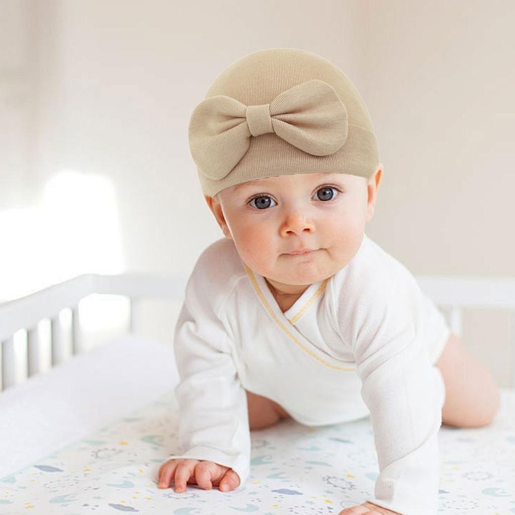Breathable Baby Bonnet Hat Cotton Newborns Bowknot Beanie Fetal Cap Comfortable Headwear for 0 To 6 Months Unisex