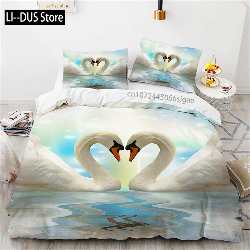 Romantic Swan Duvet Cover Microfiber Flower Bedding Set Quilt Cover Extra Large Twin For Lovers Bedroom Romantic Decoration