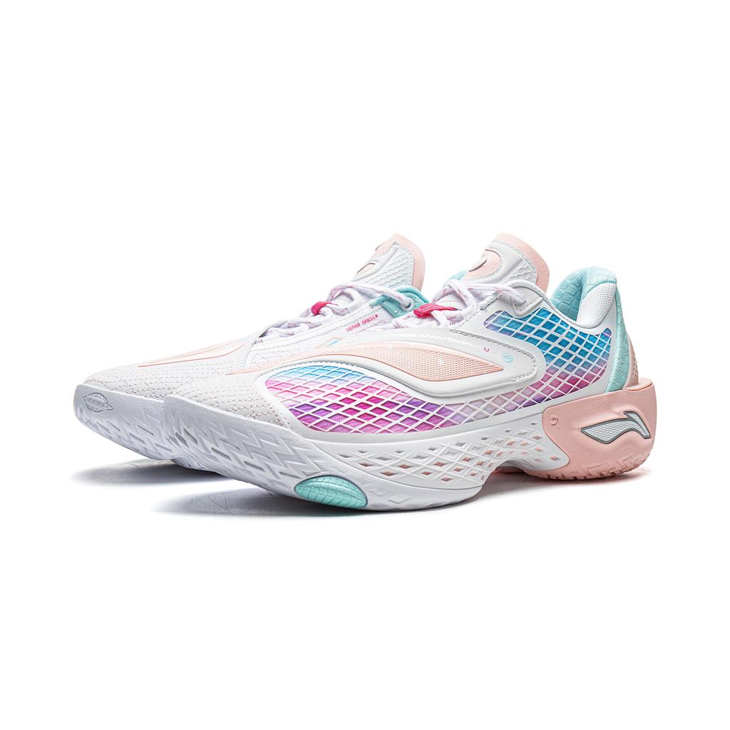 Li Ning Cushioning Slip Resistant Abrasion Resistant Breathable Rebound Grip Low top Basketball Shoes Men's White Pink ABFW003-1