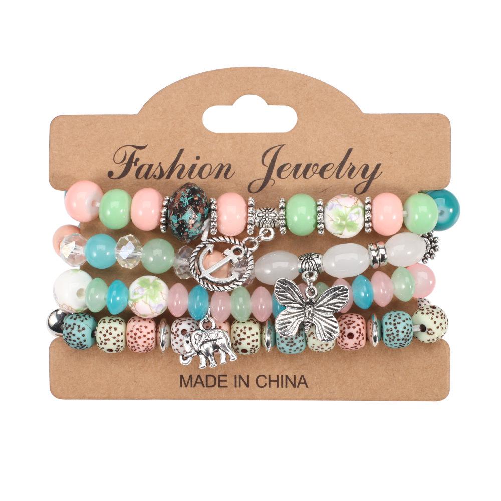 Bohemian Retro Beaded Bracelet with Anchor Pendant