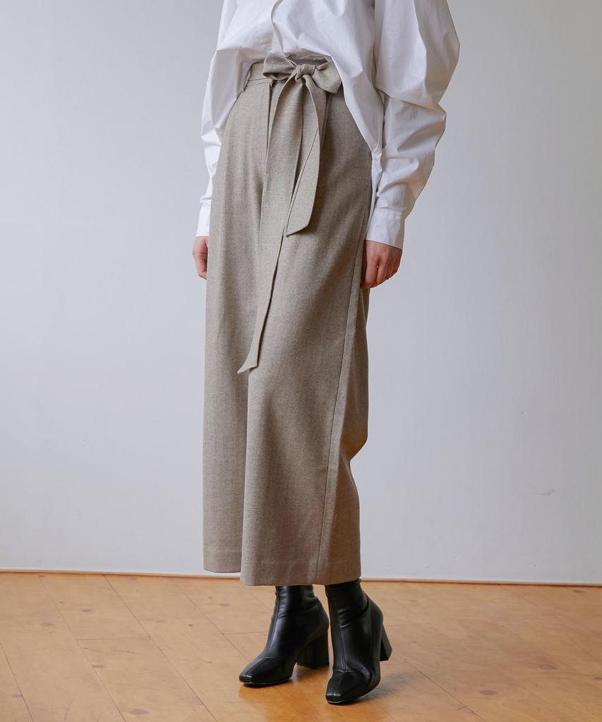 MODERNABLE Belt-Point Wool Wide Pants - Beige