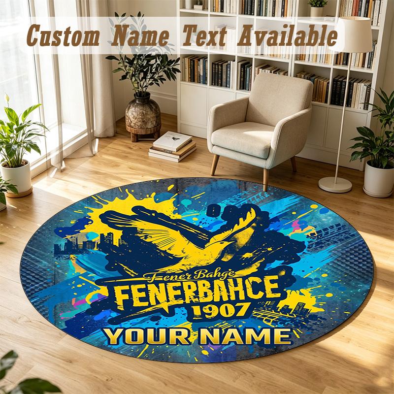 Round Rug Custom NameFenerbahçe FC Pattern Non Slip Carpet Home Floor Decor