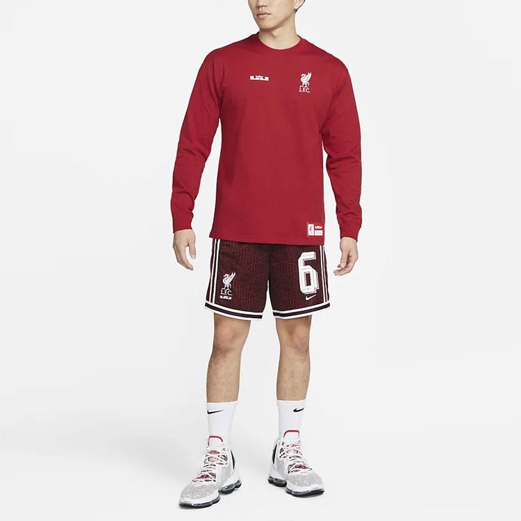 Nike X LeBron X Liverpool Collaboration Logo Embroidered Lace-Up Striped Mid-Rise Basketball Shorts Men Shorts DX0145-652