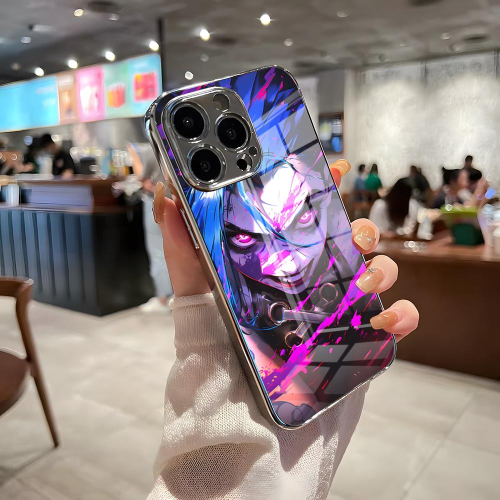 Graffiti Arcane J-Jinx Phone Case For IPhone 17 Pro Max 15 Pro 16 14 Plus 12 13 Mini 11 Pro Shockproof Electroplated Glass Cove