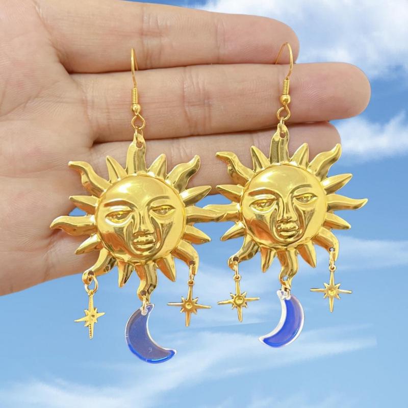 Bohemian Retro Sun Moon Crystal Earrings