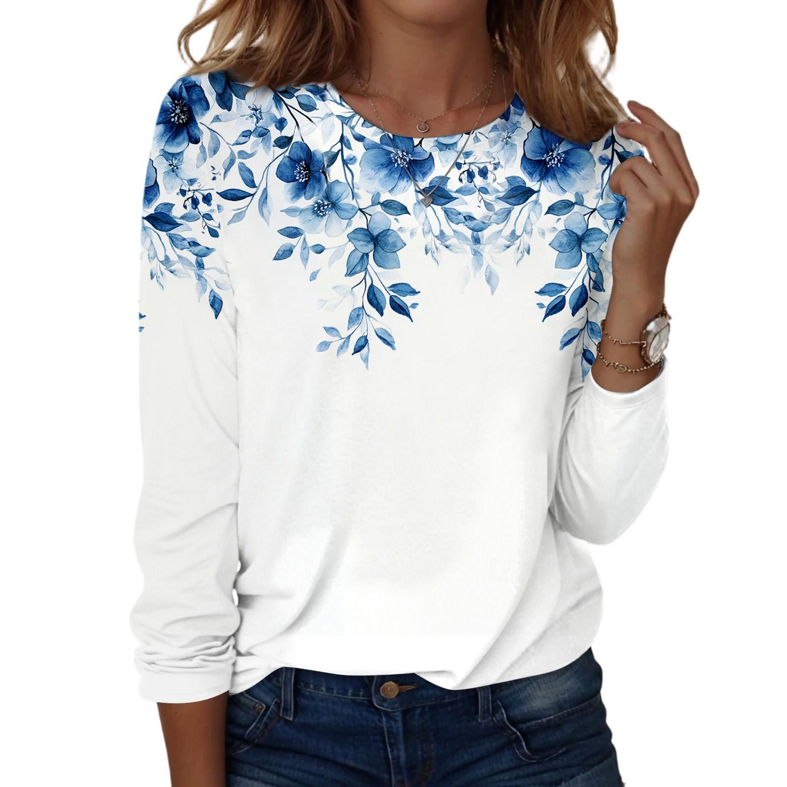

Рубашки с длинным рукавом для женщин, милые футболки с графическим принтом, блузки, повседневные базовые топы больших размеров, пуловеры XL белый