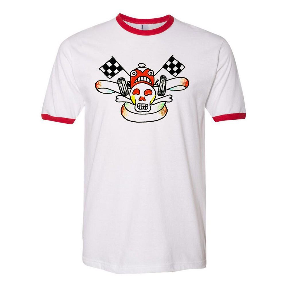 Ringer Tee T shirt Vtg Tattoo Art American Traditional Skull Hot Rod Drag Race 1 Unisex T-Shirt M