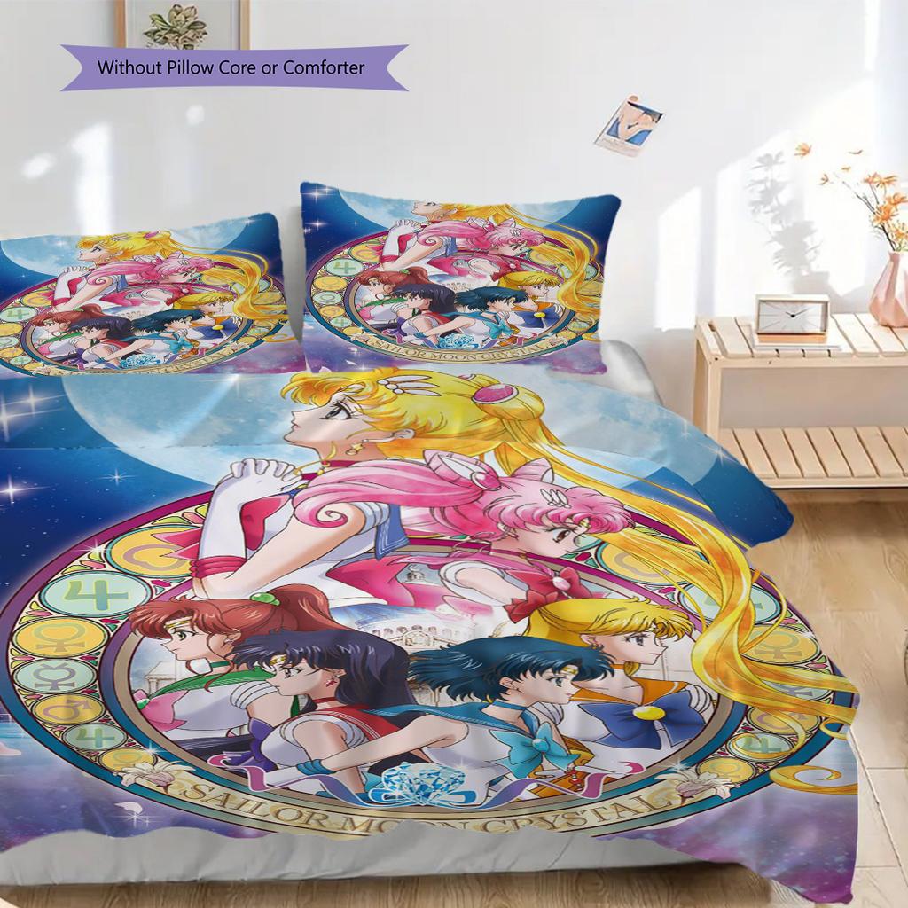 Cute cartoon theme Sailor Moon Tsukino Usagi cartoon comfortable home duvet cover and pillowcase (1 * duvet cover+2 * pillowcase, without core)A7
