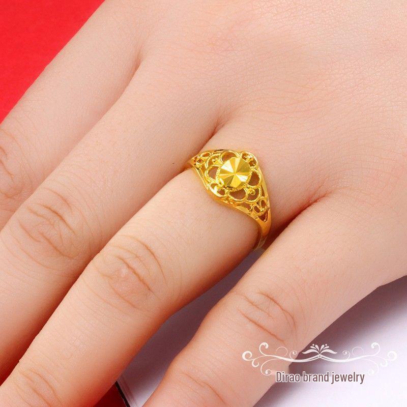 Adjustable Gold-Plated Vietnamese Sand Flower Ring for Women